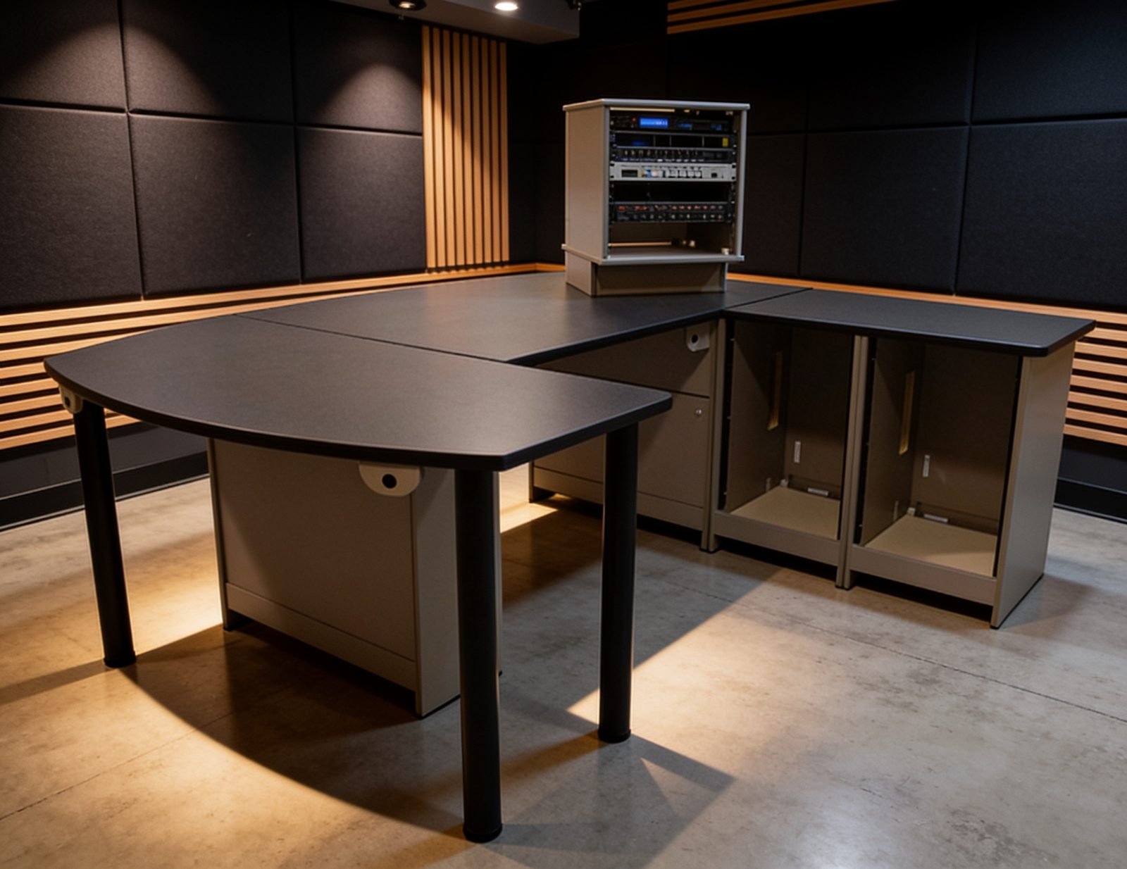 Radius Curve L-shaped console with equipment bays